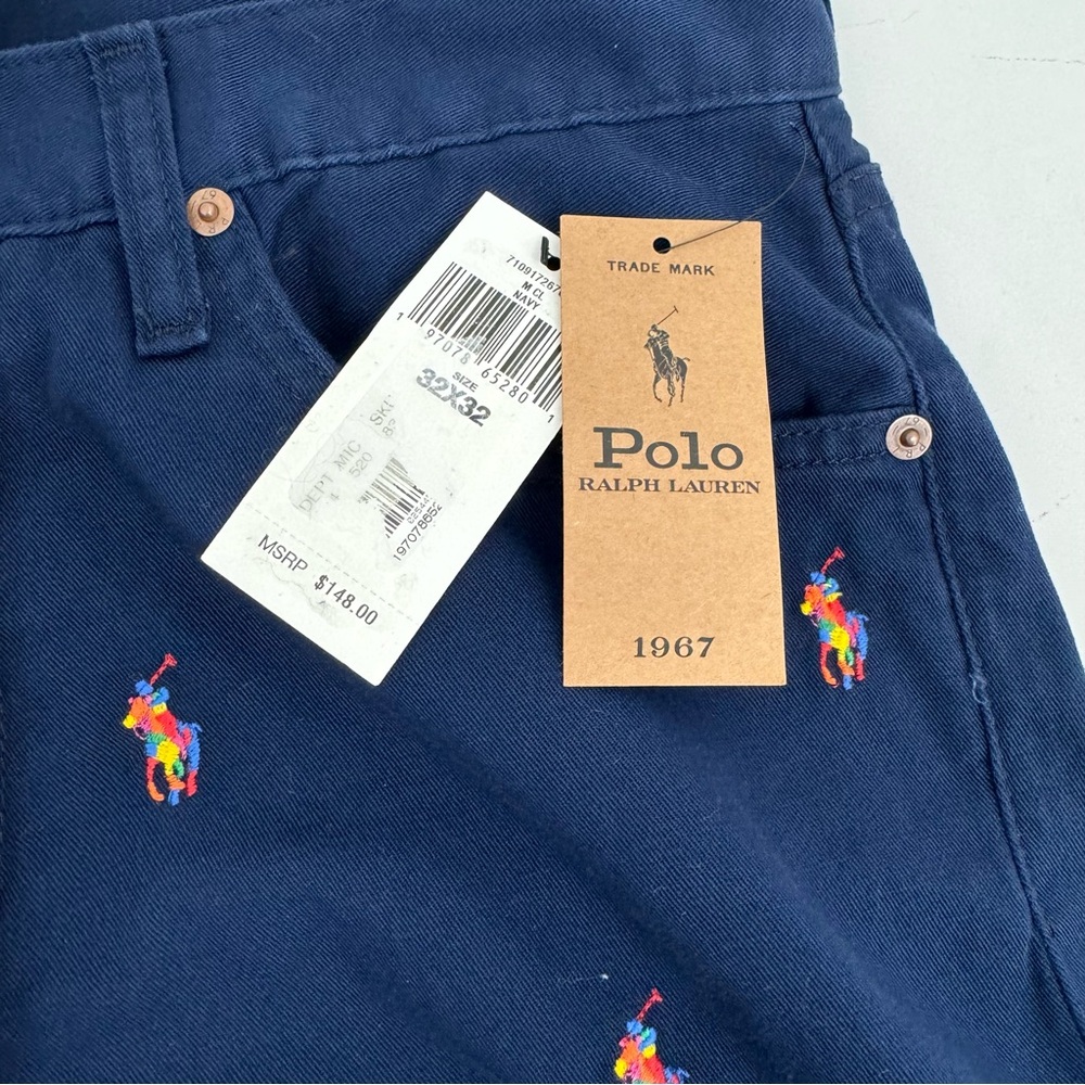 NEW Polo Ralph Lauren Sullivan Slim All Over Multi Pony Pants Blue Mens Sz 32x32 - Picture 10 of 16